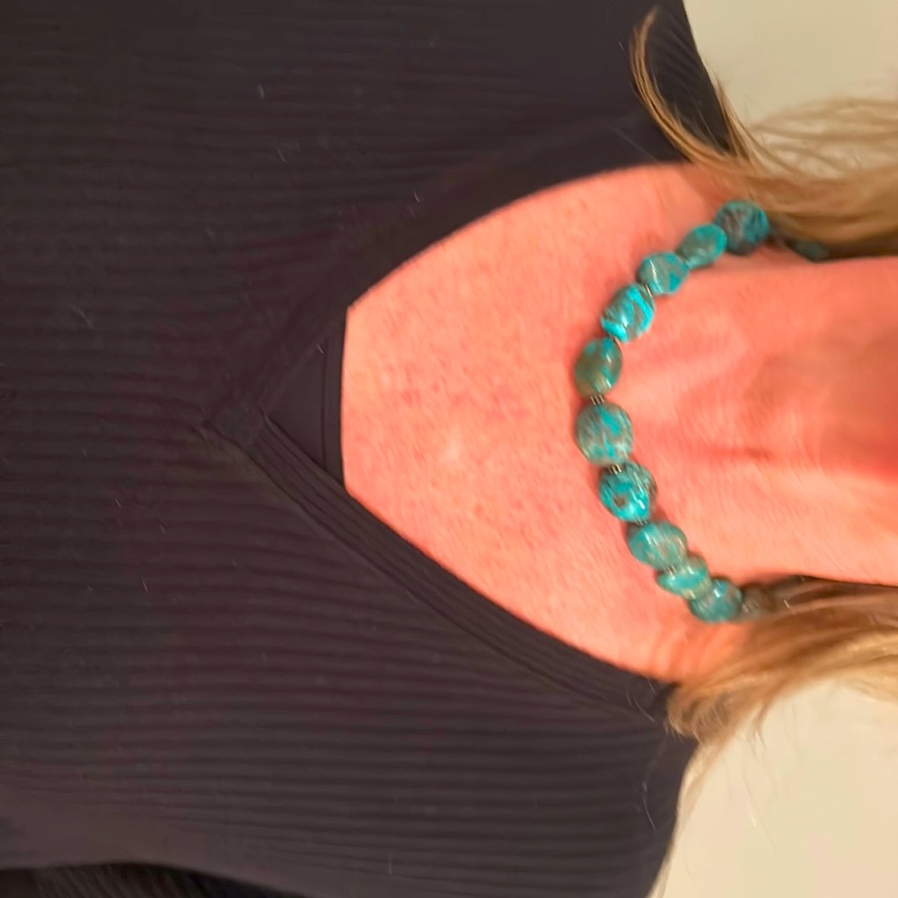 High end turquoise handmade necklace with toggle clasp.